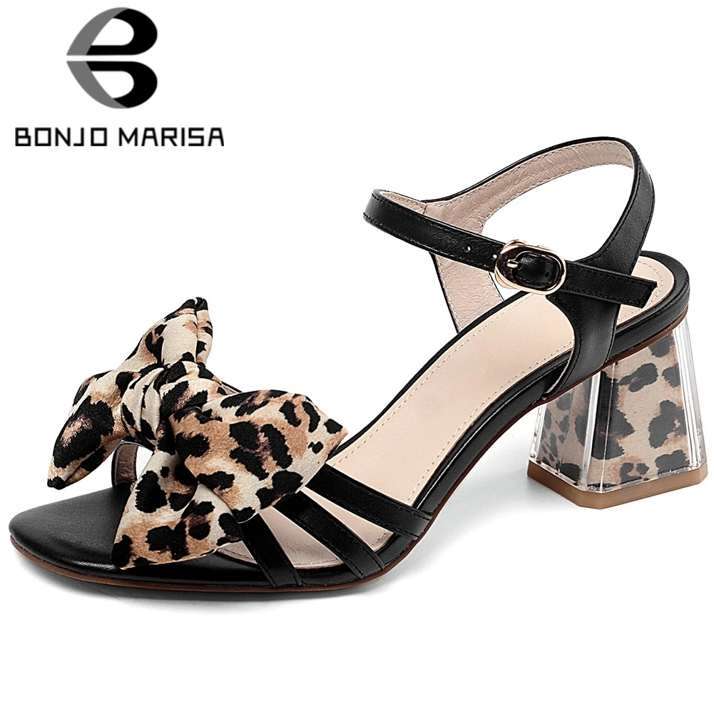 

BONJOMARISA Unique High Strange Heels Dating Sandals Sweet Leopard butterfly-knot Sandals Women Fashion Summer Party Shoes Woman