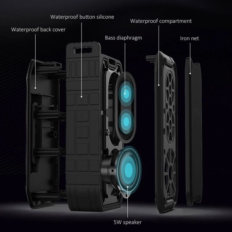 Портативная Bluetooth Колонка CHIYI, IPX7, Водонепроницаемая беспроводная бас колонка, наружная колонка, поддержка AUX TF, USB, сабвуфер, громкий динамик