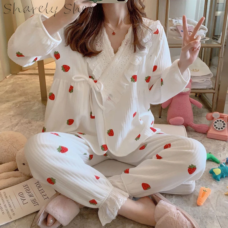 

Maternity Cotton Kimono Nursing Pajamas Set Hospital Nightwear Clothes Pregnant Women Pregnancy White Nursing Sleepwear pijama