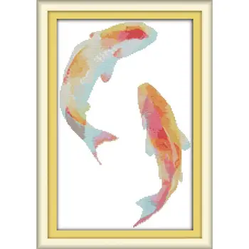 

Joy Sunday Cross Stitch Kit Watercolor Fish 11&14CT Chinese Print Pattern On Canvas Embroidery Needlework Sets Counted Patterns