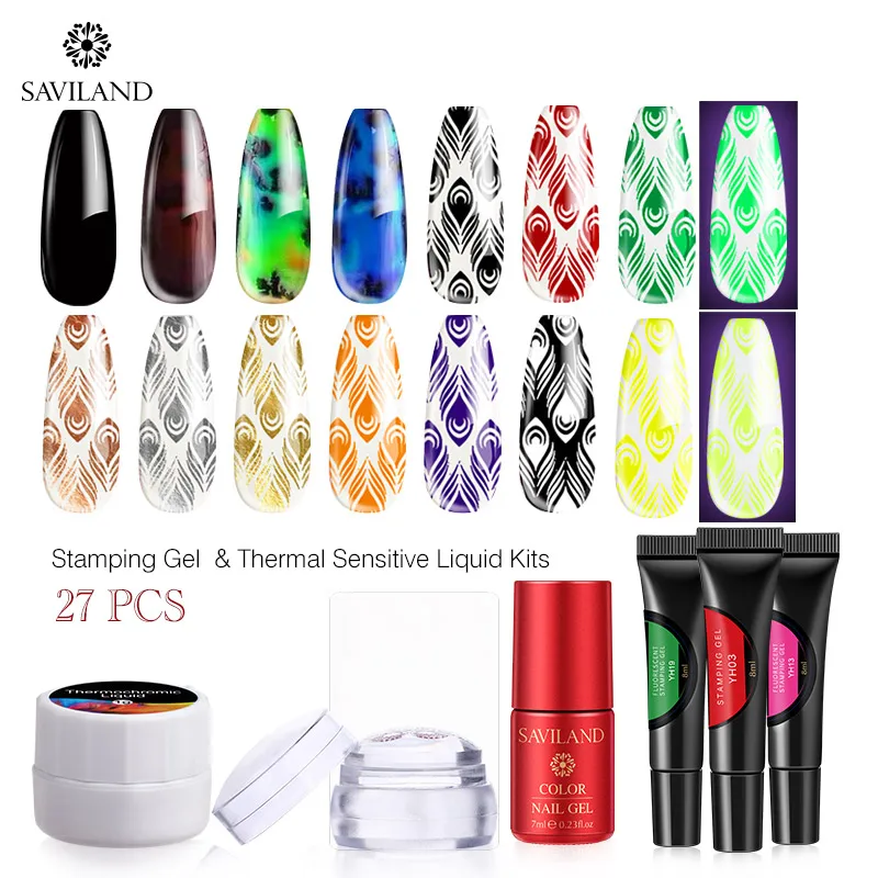 

SAVILAND Nail Stamping Nail Gel Polish Thermal Liquid Auroras Nail Touch Color Changing Paint Gel Ombre Stamping Nail Art Kits