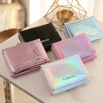 

Fashion Colorful Coin Purses 2020 Newest Hot Women Short Small Coin Purse Wallet Ladies Leather Folding Card Card Holder Laser