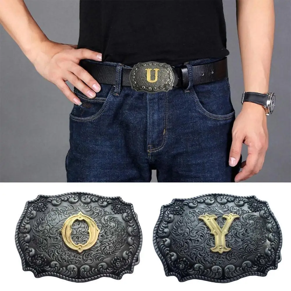 

Different Style Western Men's Golden Initial Letter Belt Buckle A B C D E G H J K L M P R S T U W For 4cm/1.58in Wideth Belt
