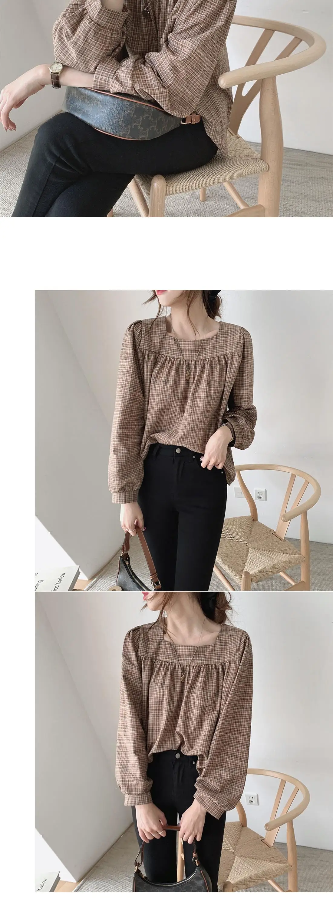 Plaid New Womens Blouses Summer Tops Femme Casual Women Shirt Long Sleeve Cotton Girls women Blouse New Blusas Solid Loose