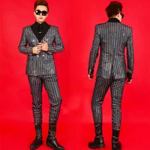 Костюм ведущего мужской тонкий Женский блейзер для ночного клуба, бара, DJ мужской певец костюм Блесток пальто наборы(куртка+ брюки) DT1146