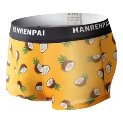 New Summer Men's Underwear Ice Silk Fruit Animal Print Colorful Breathable Waist Graphene Mesh Boxer Shorts Stitching Large Size
