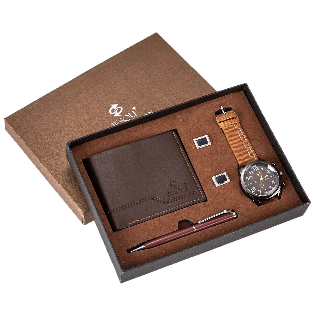 

Men Gift Set Exquisite Packaging Watch + Wallet Cufflinks Pen Set Hot Selling Creative Packaged Combination