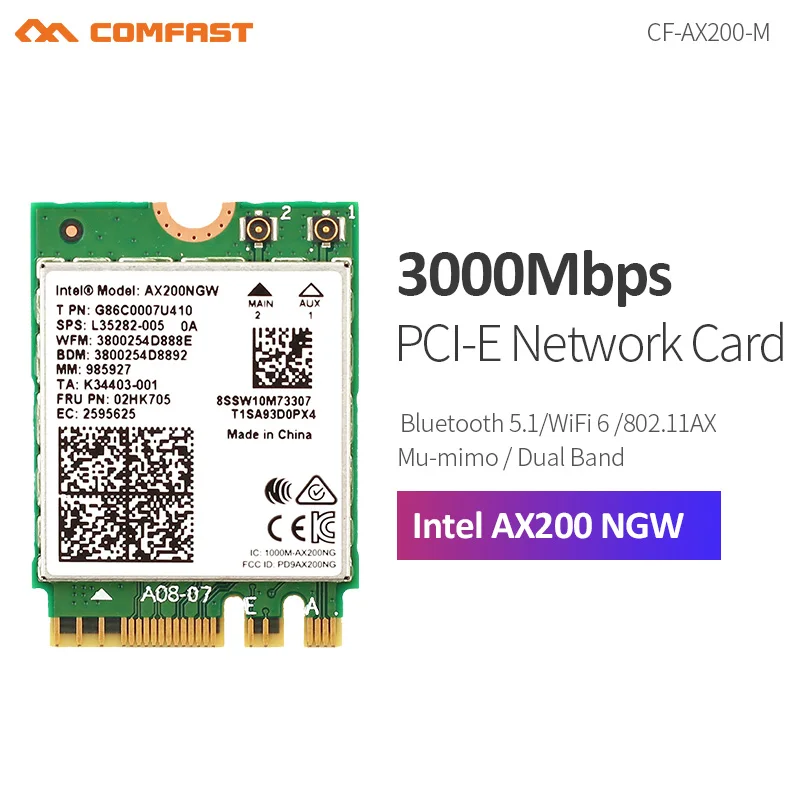 Сетевая карта Comfast, 2400 Мбит/с, Wi-Fi 6, Intel AX200 802.11ax/ac, двухдиапазонный, 2,4 ГГц и 5 ГГц M.2, Bluetooth 5,1, адаптер Intel 9260 для ноутбука