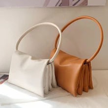 

Fashion Shoulder Bag for Women 2022 Soft PU Leather Circle Handle Ladies Designer Casual Baguette Bags Candy Color Handbag Purse