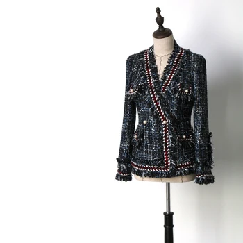 

New spring and autumn period and the aristocratic temperament pearl clasp v-neck manual piping small sweet wind coat