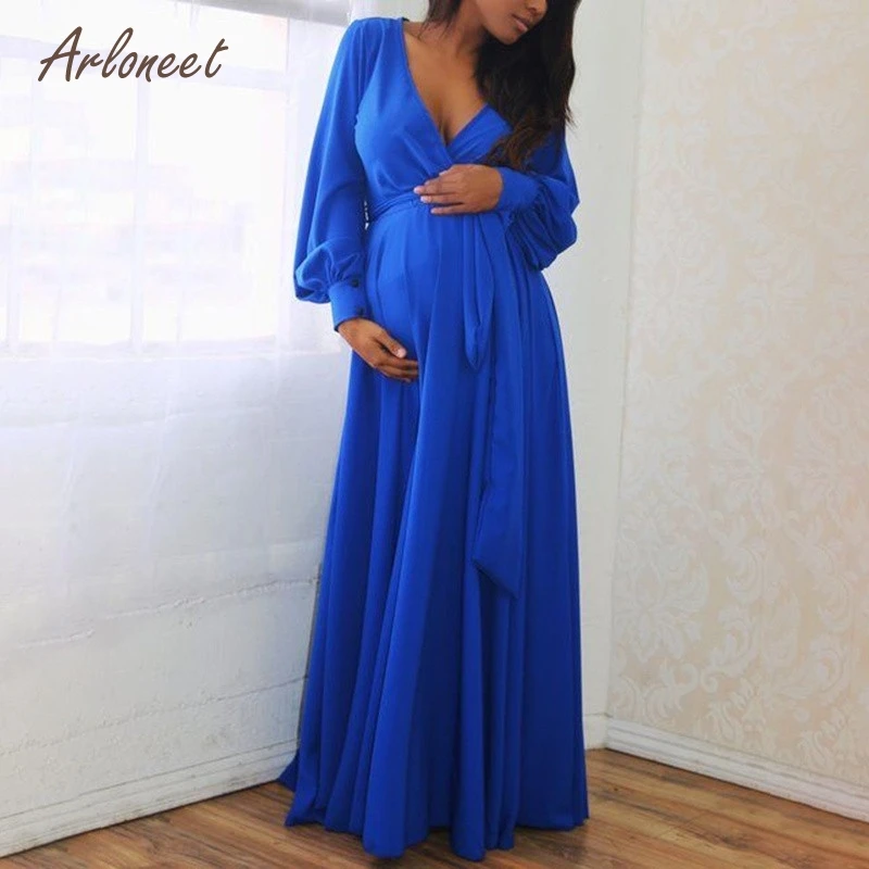 ARLONEET элегантное сексуальное платье для беременных с глубоким v-образным вырезом и длинным рукавом, с оборками уздечка пикантное платье vestidos де maternidad elegantes