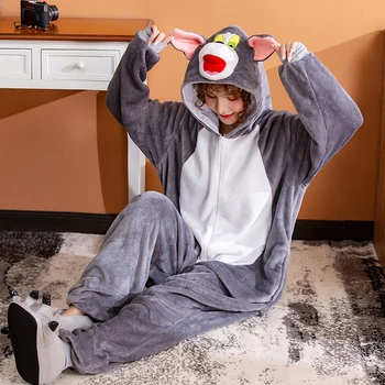 

Cartoon Tom Cat Onesie For Adults Women Pajamas For Men Kigurumi Cosplay Costume Jumpsuit Kitty Pyjamas Winter Sleepwear Mascots