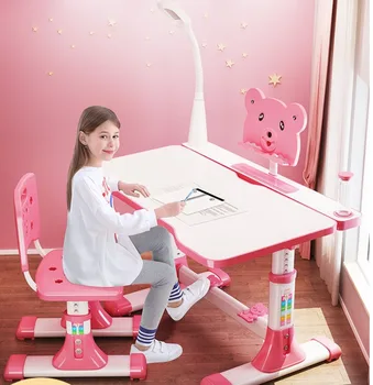 

Widened desktop children's Desk Girl's environmentally friendly material Primary School students writing homework desk and chair
