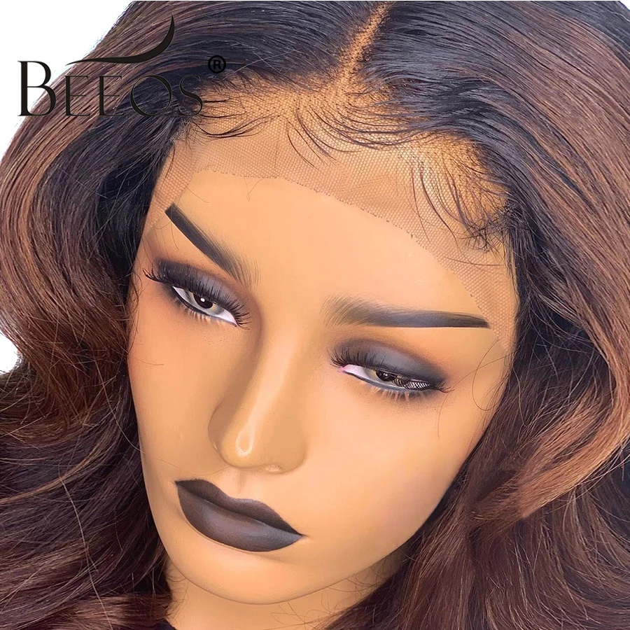 Beeos Ombre Цветные 13*4 кружевные передние парики Детские Волосы Бразильские Remy