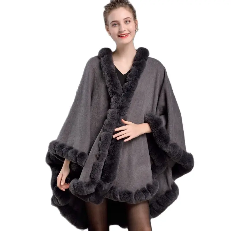 

Z3108 European and American New Fashion Ladies Cloak Faux Fur Collar Shawl Womens Cape