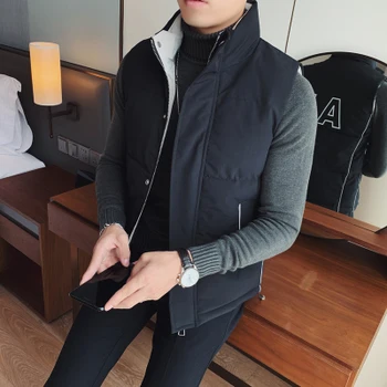 

Vest men autumn and winter Korean Slim solid color cotton handsome trendy casual sleeveless down cotton vest waistcoat