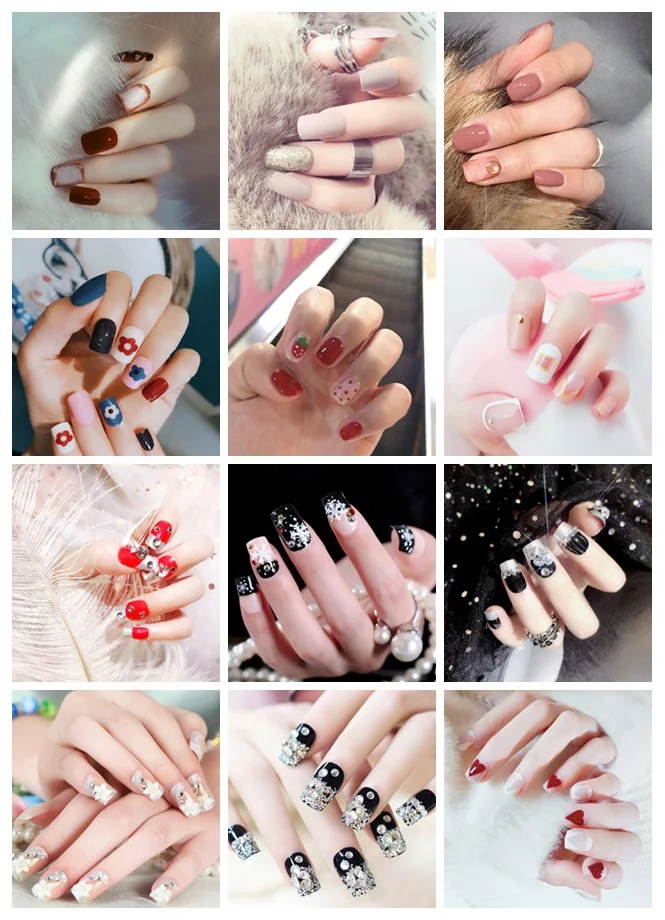 Hot Sale Full Cover False Nails Fashion Designs 24 Pcs/set Artificial Fake Nails Press On Nails Natural Tips Multi Styles