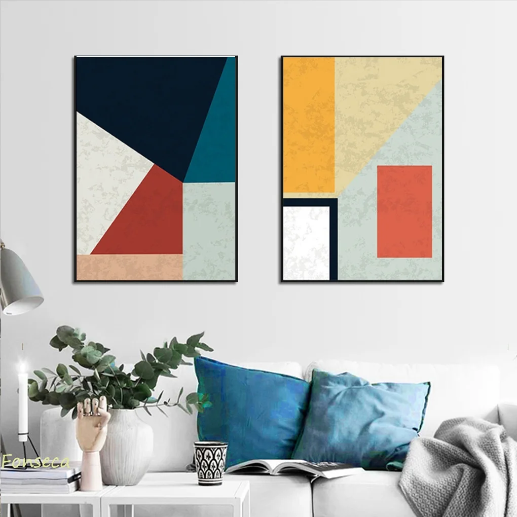 

Modern Multicolored Poster Abstract Geometric Canvas Painting Wall Art Decor Pictures for Living Room Gallery Kids Room