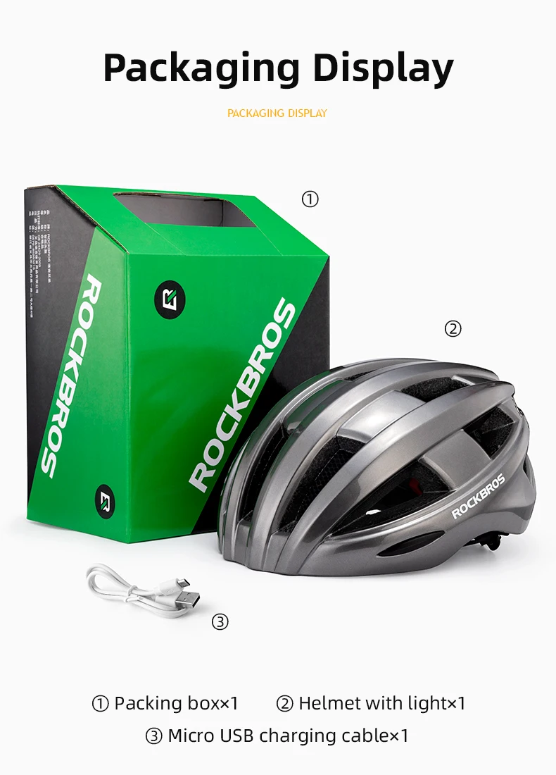 ROCKBROS Cycling Helmet With Smart Tail Light Integrally-mold LED Lighting Reflective Alert EPS+PC MTB Bike Bicycle Helmets