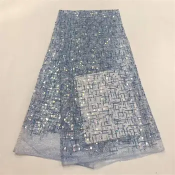 

Beautifical nigerian lace fabrics Fashion embroidery flowers sequins net lace fabric for women 5yards lace fabric ML25N158