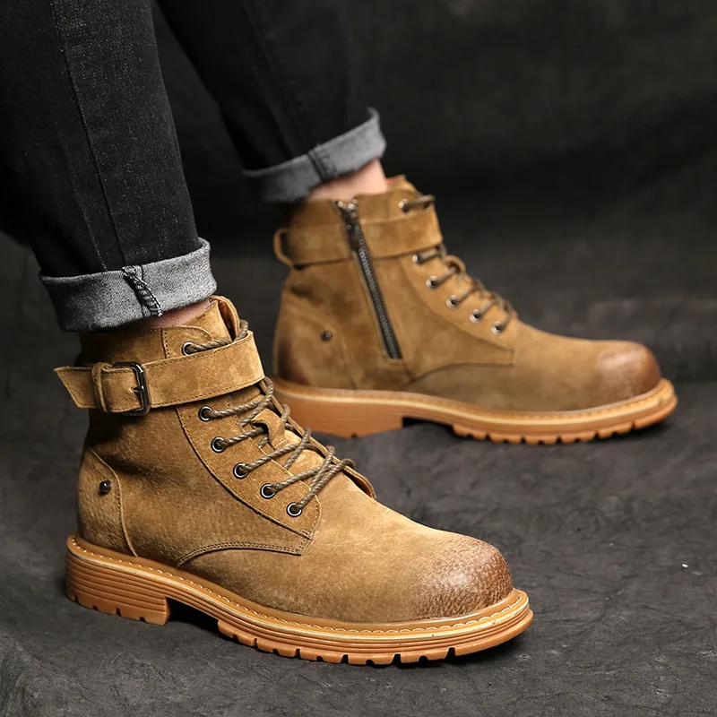 

New Style Martin Boots Men's Trend Genuine Leather Korean-style Short Boots England Retro Hight-top Leather Boot Fashion Outdoor
