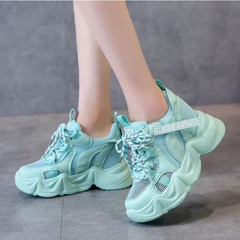 

Woman Chunky Platform Sneakers 2020 New Ulzzang Breathable Lace Up Trainers Tennis Vulcanized Shoes Female Old Dad Casual Shoes