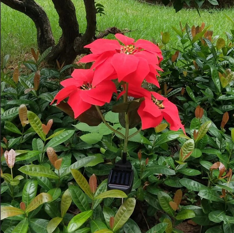 Solar LED Red Christmas Flower Insert Solar Simulation Lantern LED Garden Light Garden Decoration Light Night Lighting