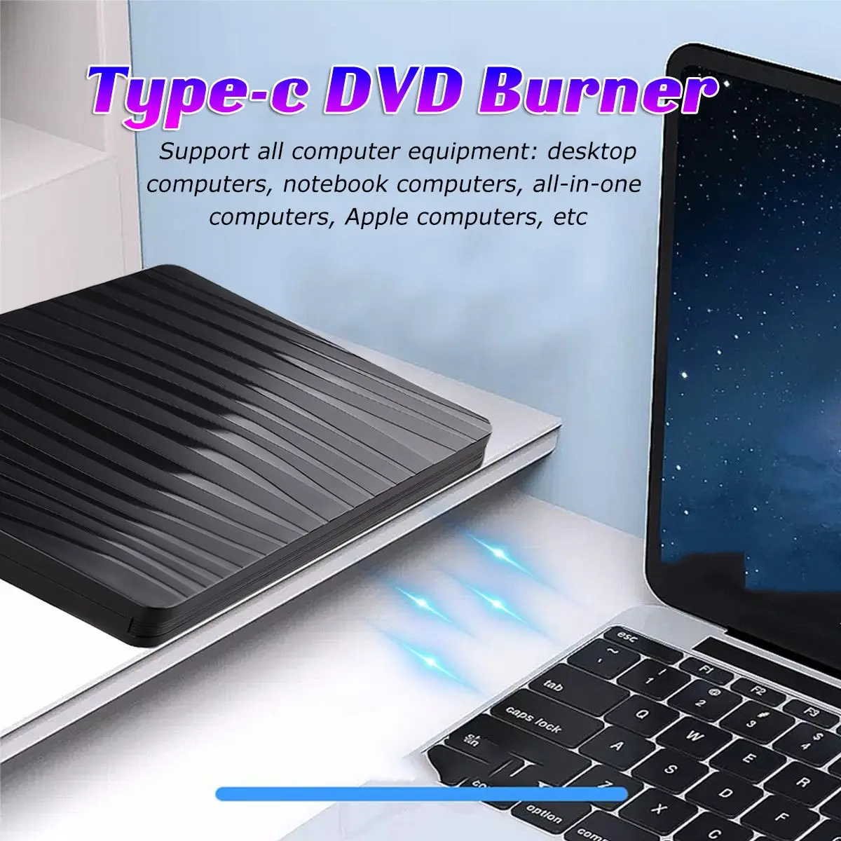 

External DVD Drive Optical Drive USB 3.0 Type-C Two in one ROM Player CD-RW Burner Writer Reader Recorder for Laptop Windows PC