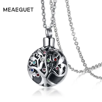 

Meaeguet Cremation Initial Necklace Tree of Life With Multi-color Crystal Charm Jewelry Urn Memory-Ashes Holder Keepsake
