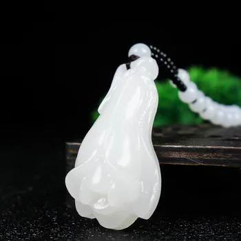 

Natural White Jade Chinese Magnolia Pendant Fashion Necklace Jewelry Gifts Meditation Relax Healing Women Man Gift Free Rope