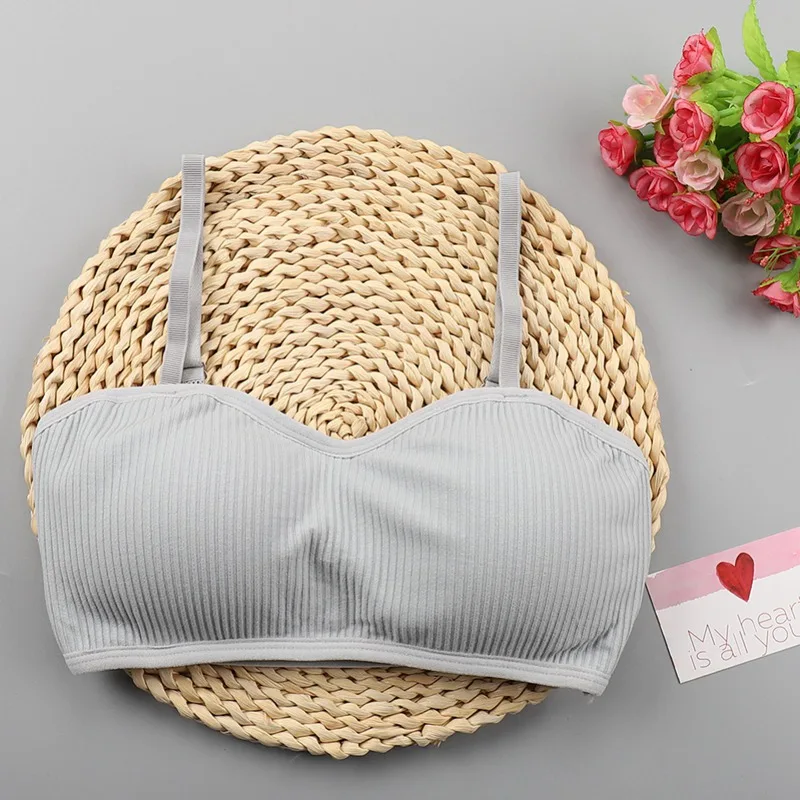 LIVA девушка эластичнные Бикини Топ сексуальный женский Camisoles красота обратно анти-легкий обернутый грудь - Цвет: Серый