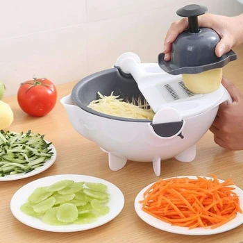 

9 In 1 Multi-Function Easy Food Chopper-Kitchen Gadget Grater Vegetable Cutter Slicer Rotate Drain Basket Kitchen Tools