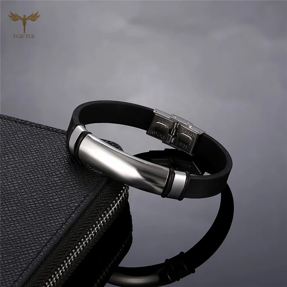 Bangle bracelet stainless steel bracelet Women Men Stainless Steel Buckle Bracelets White and Black Silicone Bangles Sports Wristband Fashion Jewelry Pulsera Hombre