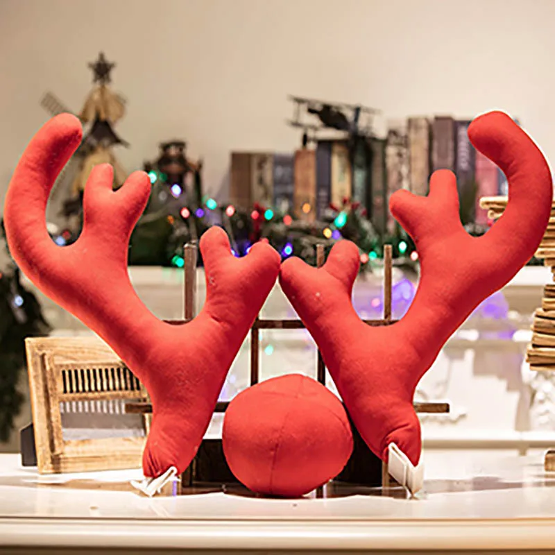 

3 Pcs Reindeer Christmas Decor Car Vehicle Nose Horn Costume Set Rudolf Christmas Reindeer Antlers Red Nose Ornaments Elk antler