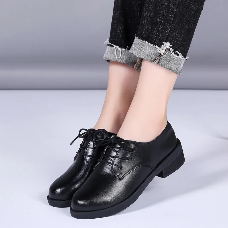 

Autumn And Winter New Style WOMEN'S Genuine Leather Shoes Flat Bottom Anti-slip Students College Style Korean-style plus Cotton