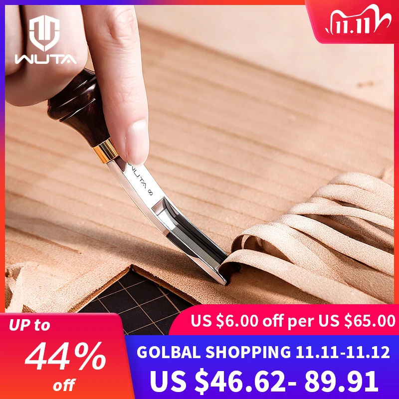 

WUTA Professional French Style Edge Beveler Leather Skiving Thinning Trimming Tool Ebony Handle Convex Grind Leather Craft Tool