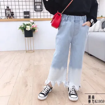 

Children's clothing girls pants 2020 spring new children's pants children's solid color denim wide leg pants tide