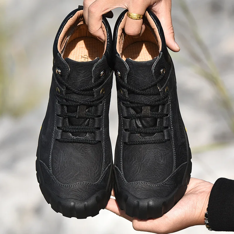 

2019 Winter New Style Snow Boots Men's Full-grain Leather Breathable Outdoor Climbing Boots Genuine Leather Warm Anti-slip Athle