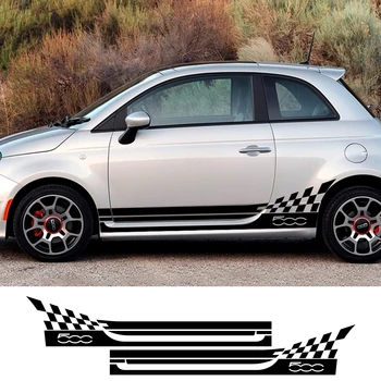 

2PCS Car Styling Racing Lattice Abarth Door Side Skirt Stripes Stickers Body Decor Graphics Decals For Fiat 500 Auto Accessories