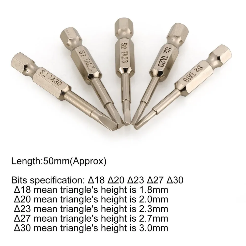 5 шт. S2 стальные магнитные треугольные головки отвертки биты 50 мм 1/4 с шестигранным хвостовиком насадка Пневматическая отвертка электрическая головка