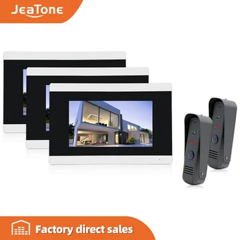 

Jeatone 7" Touch Screen Wired Video Door Phone Intercom Entry System 3 Monitors with 2 IR Outdoor Cameras Remote Control