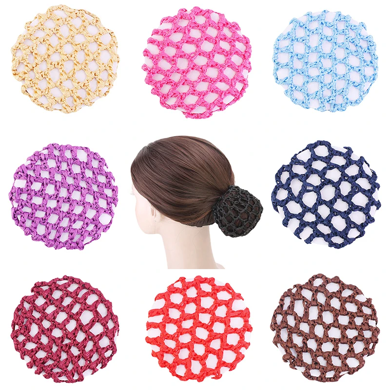 New Women Bun Cover Snood Hair Net Ballet Dance Skating Crochet Elastic Candy Color Hair Bands Girls Hair Accessories hair clips for thick hair