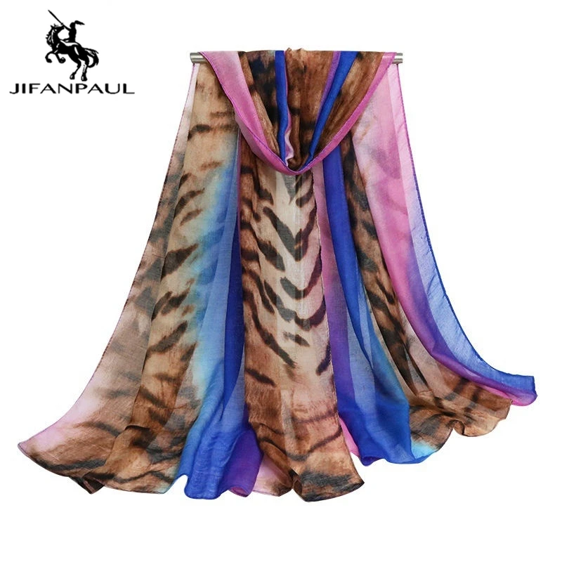 

JIFANPAUL New scarf cotton ladies scarf tiger pattern sexy gradient shawl female leopard rainbow warm scarf female