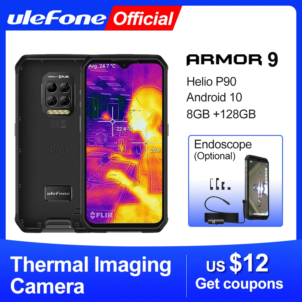 Ulefone Armor 9 Rugged Mobile Phone Thermal Imaging Camera FLIR® Android 10 128GB Smartphone Helio P90 Mobile Phone 6600mAh 64MP