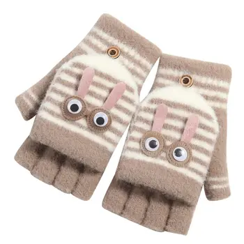 

Toddler Kids Winter Convertible Flip Top Plush Gloves Cute Rabbit Stripes Mitten