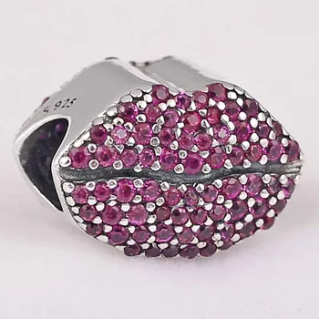 

Original Kissable Red Lips Kiss More With Crystal Beads Fit 925 Sterling Silver Charm Women Bracelet Diy Jewelry