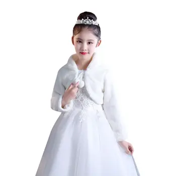 

Beige White Elegant Warm Faux Fur Shawl Wedding Flower Girl Wrap Plush Short Coat Fairy Marriage Accessories