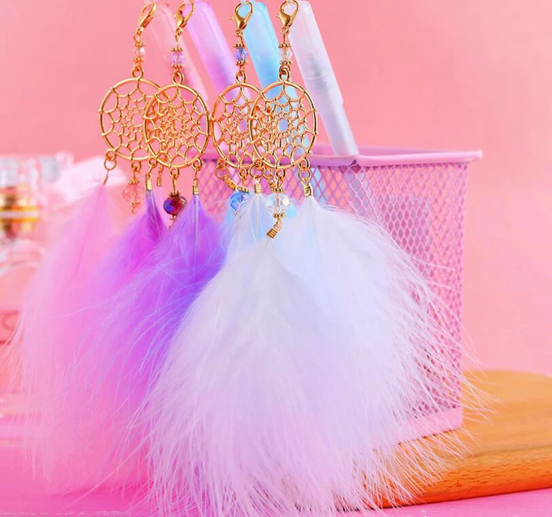 

2pcs/set Kawaii Feather Pendant Gel Pen Black Refill Pen For School Gift Writing Office Supplies Girls Gift