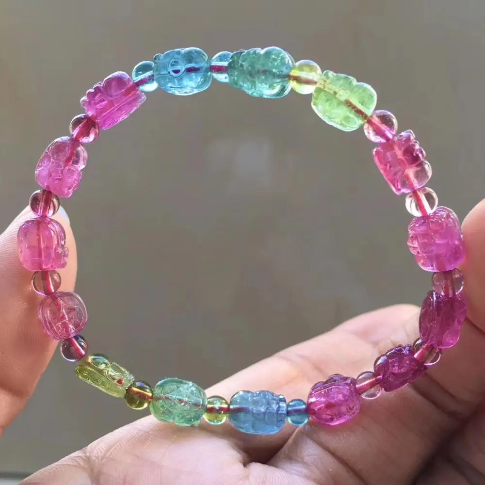 

Top Quality Natural Colorful Tourmaline Quartz Pi Xiu Clear Round Beads Bracelet 8x6mm Brazil Women Crystal AAAAAA Certificate