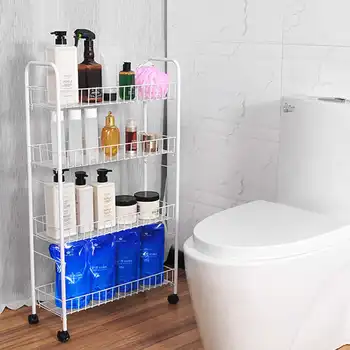 

4 Tier Storage Organizer Rack Bathroom Shelf Kitchen Cart Metal Rolling Trolley Cart Basket Stand Wheel Room Save Space Holder